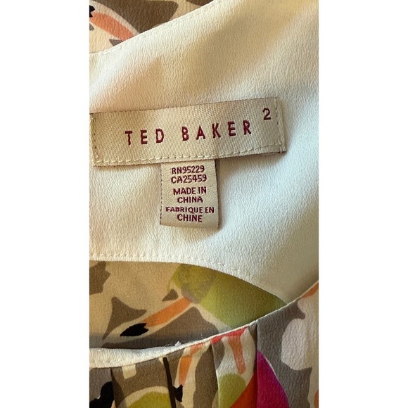 Ted Baker Silk Ruched Sheath Dress Sz 2 Dancing Ladies - Picture 3 of 15